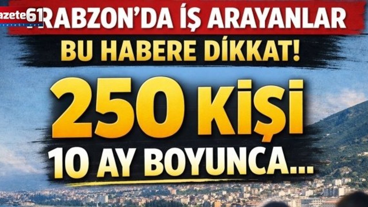 Trabzon'da iş arayanlar bu habere dikkat! 250 kişi 10 ay boyunca...
