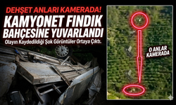 Kamyonetin fındık bahçesine yuvarlandığı kaza kamerada…