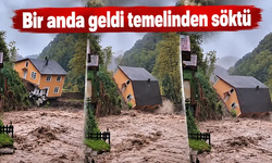 İki katlı villa sele dayanamayıp dereye devrildi!