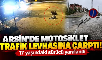 Arsin'de kontrolden çıkan motosikletin trafik levhasına çarptı