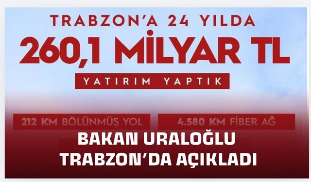 Trabzon’a 24 yılda 260,1 milyar TL yatırım yapıldı