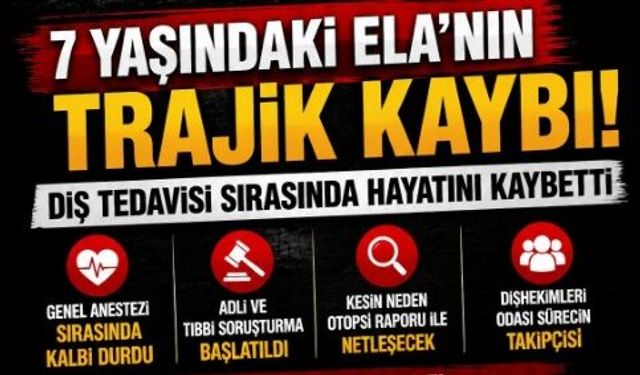 Diş tedavisi için gittiği hastanede kalbi durdu: 7 yaşındaki Ela anesteziden öldü iddiası!