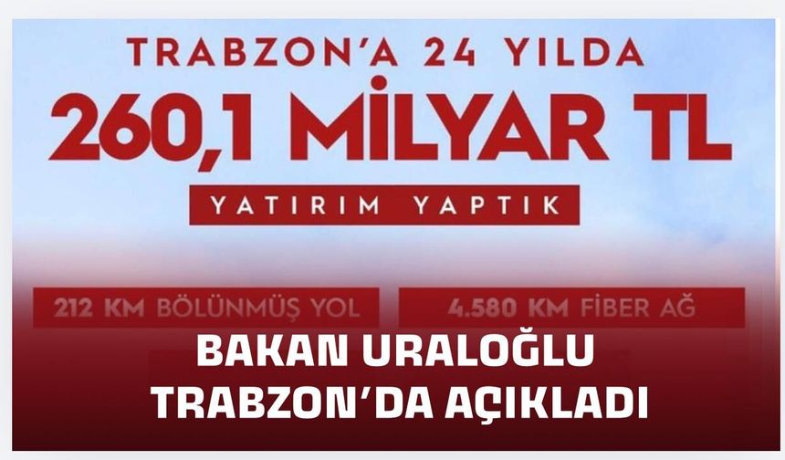 Trabzon’a 24 yılda 260,1 milyar TL yatırım yapıldı