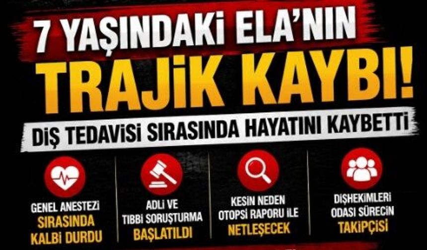 Diş tedavisi için gittiği hastanede kalbi durdu: 7 yaşındaki Ela anesteziden öldü iddiası!