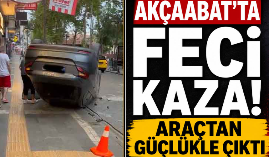 Akçaabat’ta feci kaza: Araçtan güçlükle çıktı